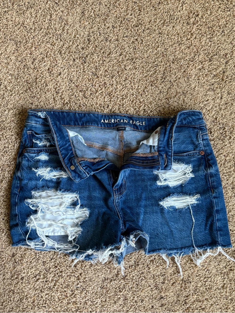 American Eagle Outfitters Distressed Dark Blue Denim Cutoff Shorts